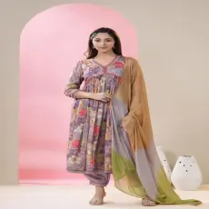 Classic Purple Printed Suit Trio